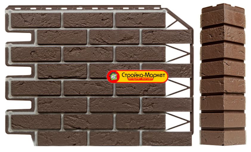 Фасадная панель Дачный Кирпич Баварский, (FineBer) - темно-коричневый